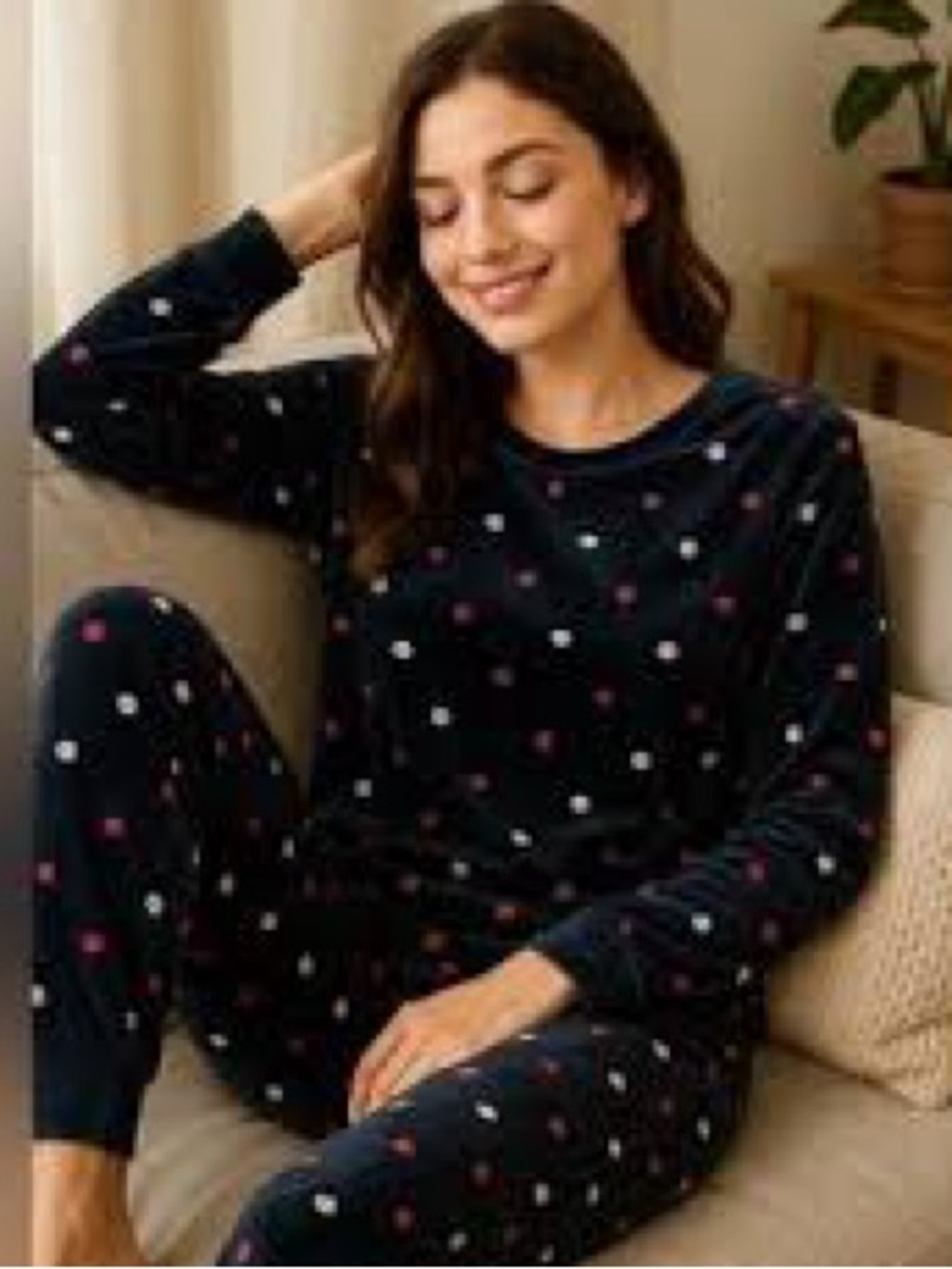 kate spade Navy Long-Sleeve Polka Dot Pajama Set